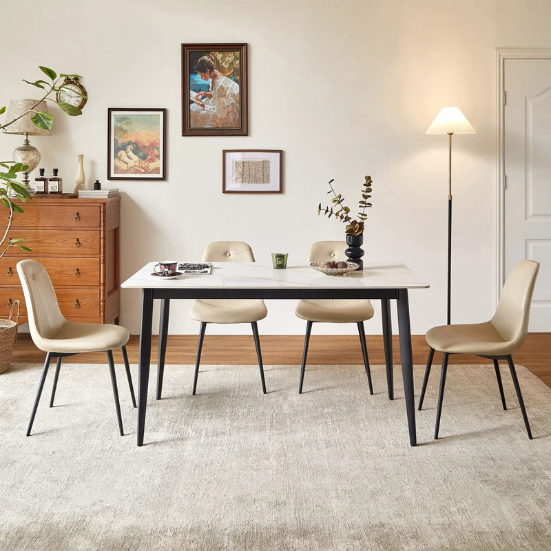 Dining Table Round White Sintered Stone Top Heavy Duty Metal Legs Waterproof Surface For Kitchen Dining Room Or Office Furniture - White / Black by Unique Piece Furniture