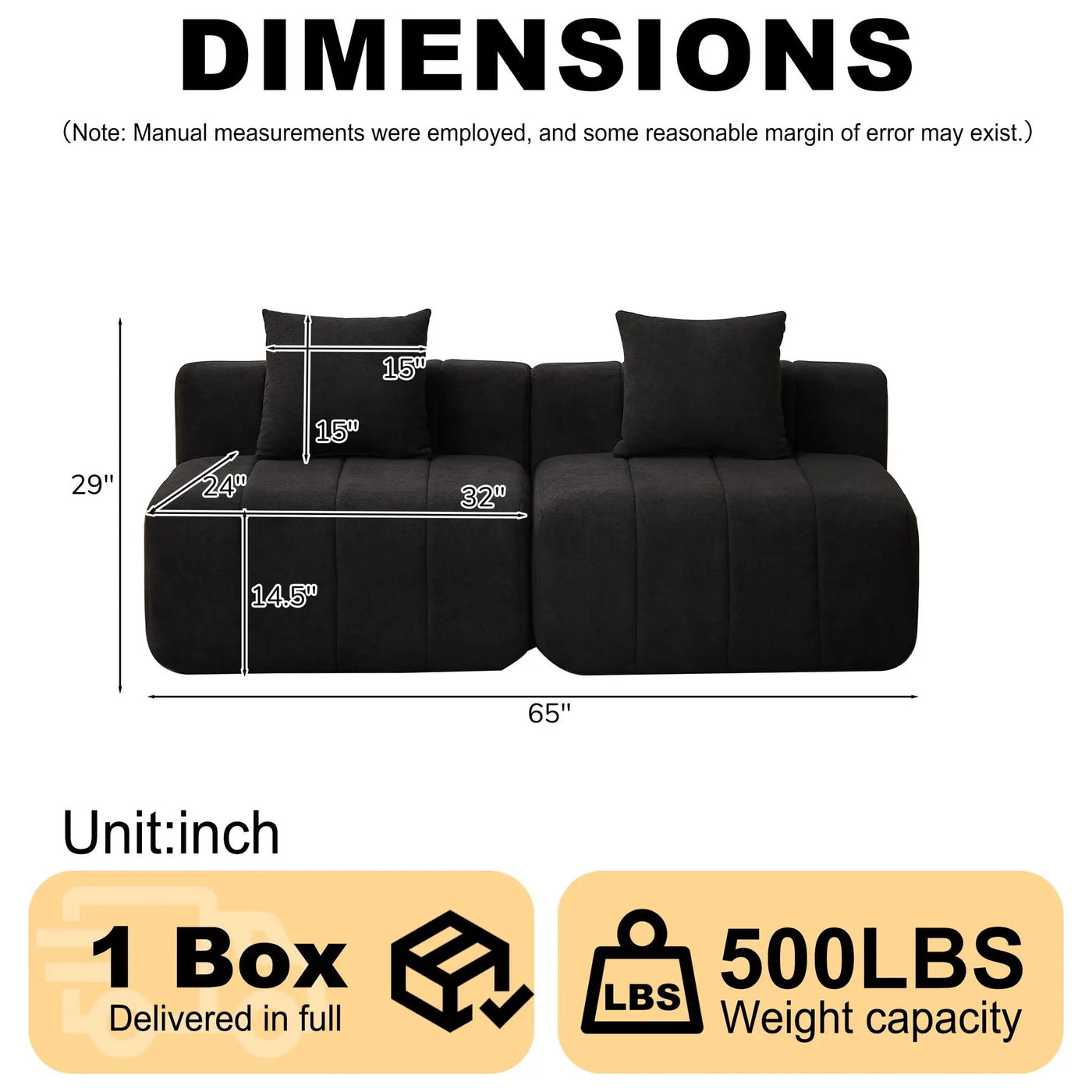Modular Sectional Sofa With 2 Pillows, Symmetrical Design by HouseOfZazla