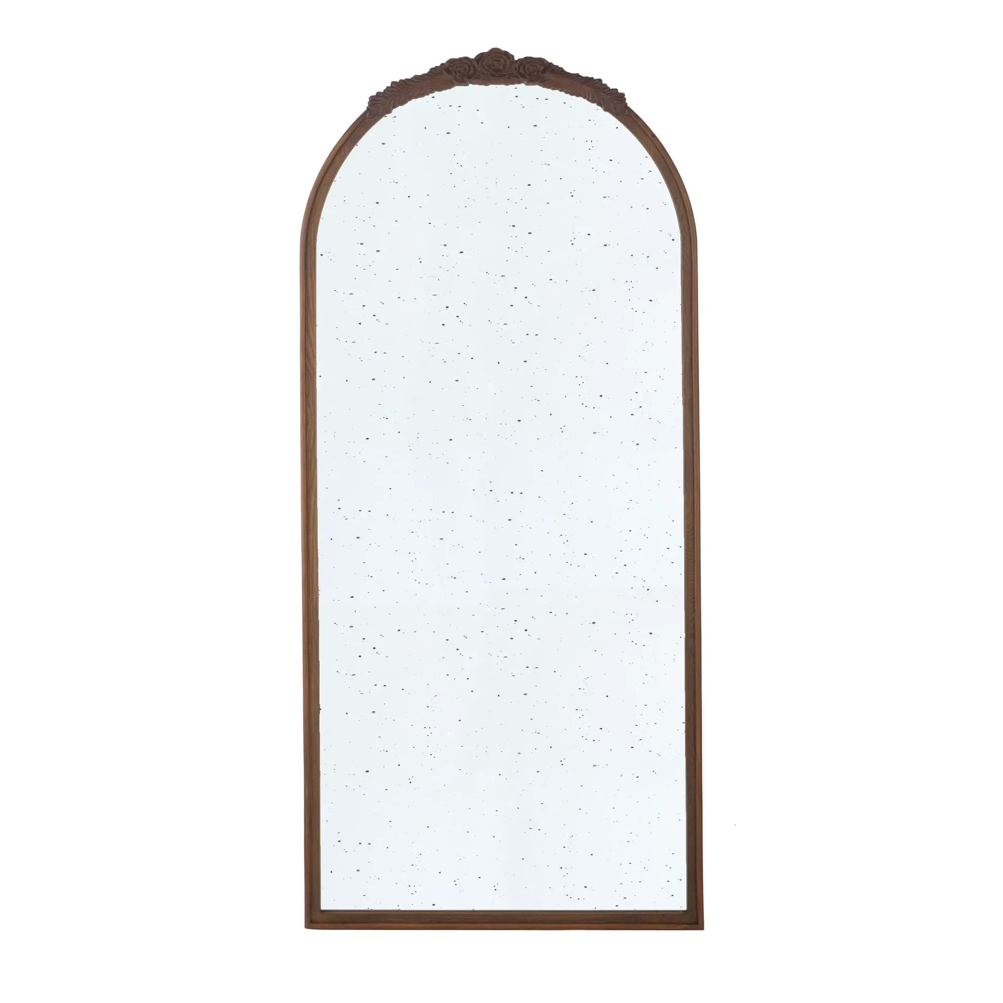 Hand Carved Rose Antique Mirror Frame, Large Arch Mirror Wall Decor For Living Room, Bathroom, Entryway - Brown by HouseOfZazla