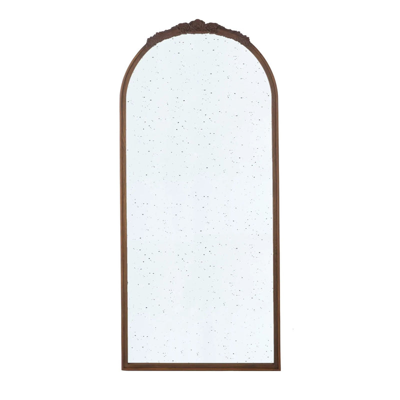 Hand Carved Rose Antique Mirror Frame, Large Arch Mirror Wall Decor For Living Room, Bathroom, Entryway - Brown by HouseOfZazla