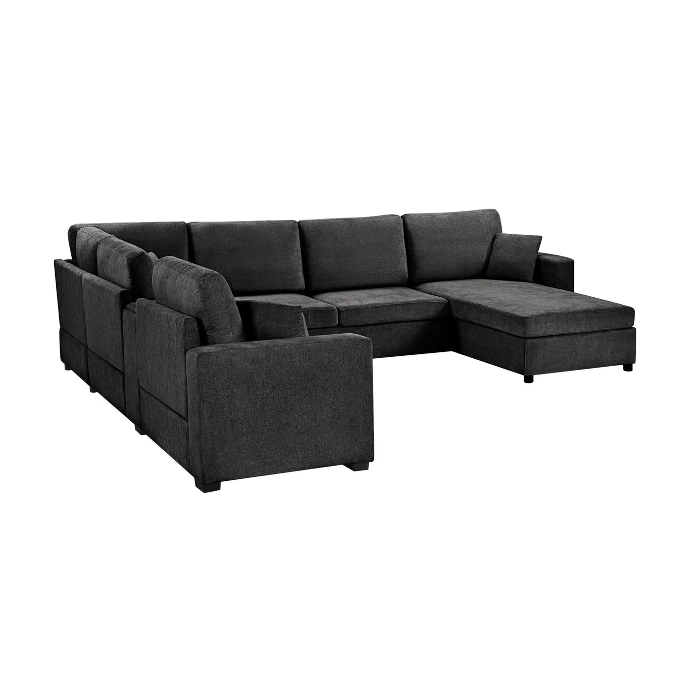 Modular 5 Seat U-Shape Sectional Sofa With Chaise Lounge, Built In Cup Holders And Storage Drawer by HouseOfZazla