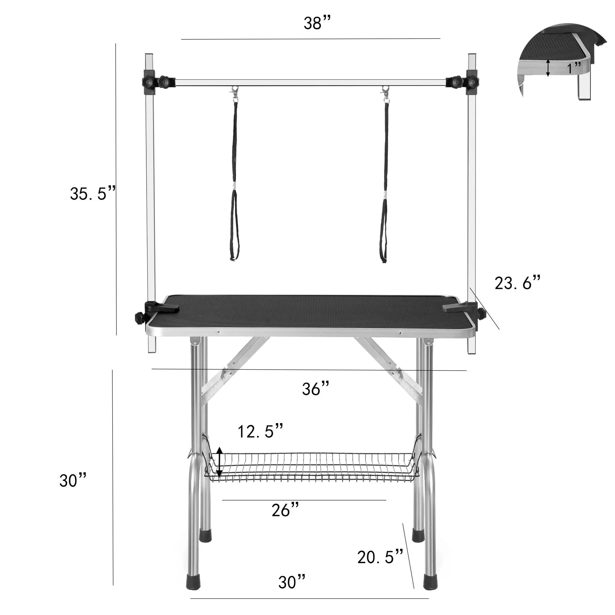 Professional Dog Pet Grooming Table Adjustable Heavy Duty Portable With Arm & Noose & Mesh Tray - Black by HouseOfZazla