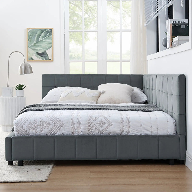 Mid-Century Storage Upholstered Tufted Bed Frame With Backrest And Armrests by Unique Piece Furniture