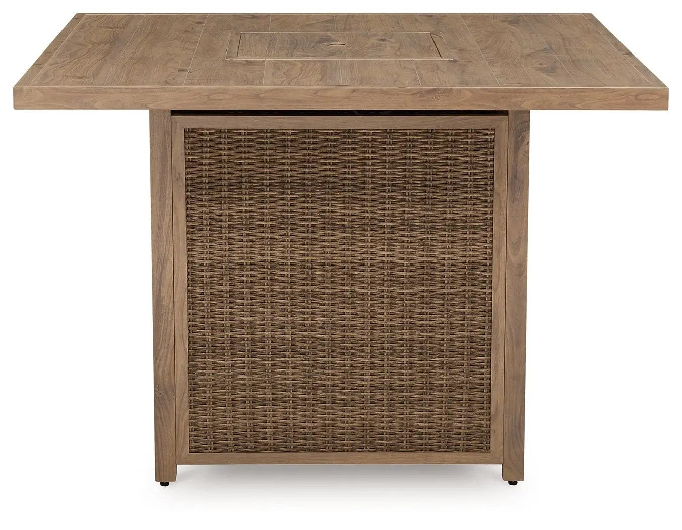 Walton Bridge - 5 Pc. - Square Bar Table W/Fire Pit, 4 Barstools - Driftwood by Unique Piece Furniture