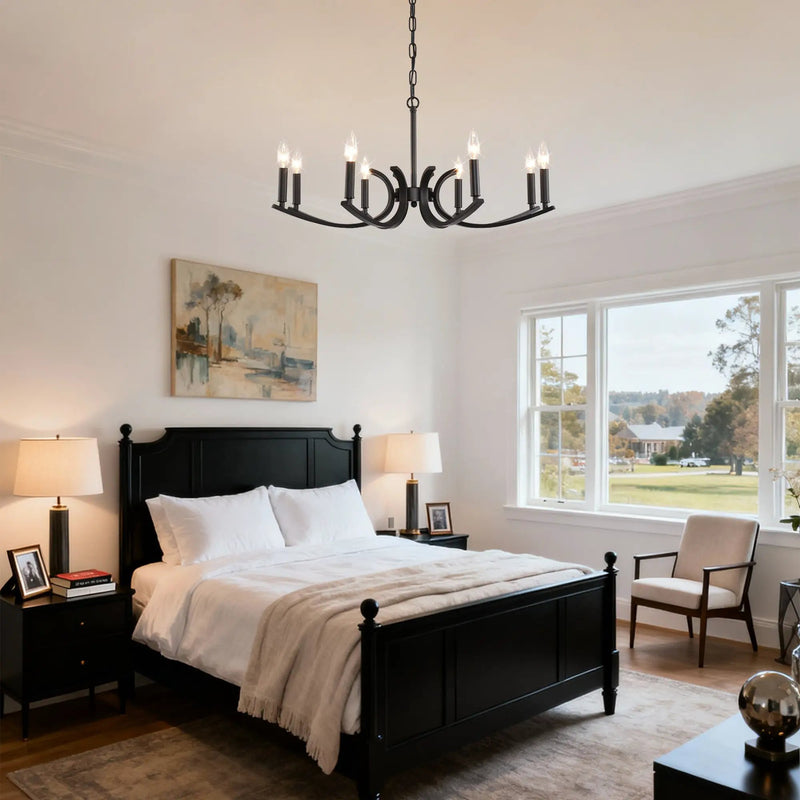 8-Light Farmhouse Chandelier, Black Metal by HouseOfZazla