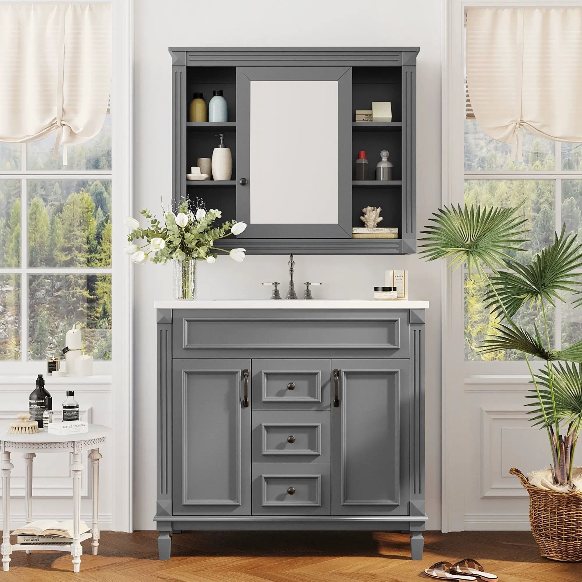 Bathroom Vanity With Top Sink, Mirror Cabinet, 2 Soft Closing Doors & 2 Drawers by HouseOfZazla