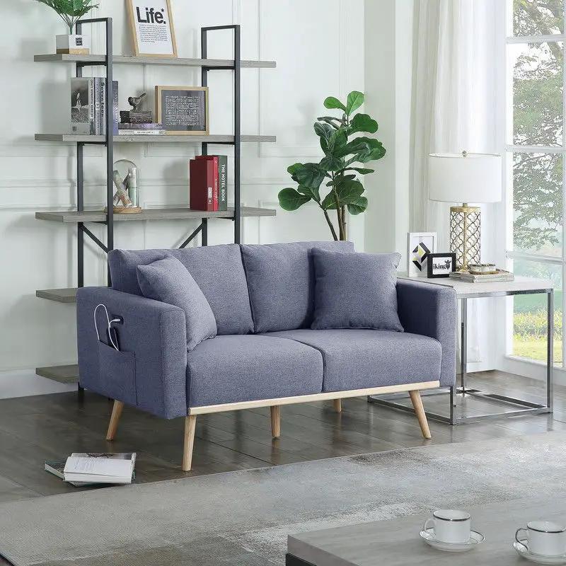 Easton - Fabric Loveseat With USB Charging Ports Pockets And Pillows by HouseOfZazla