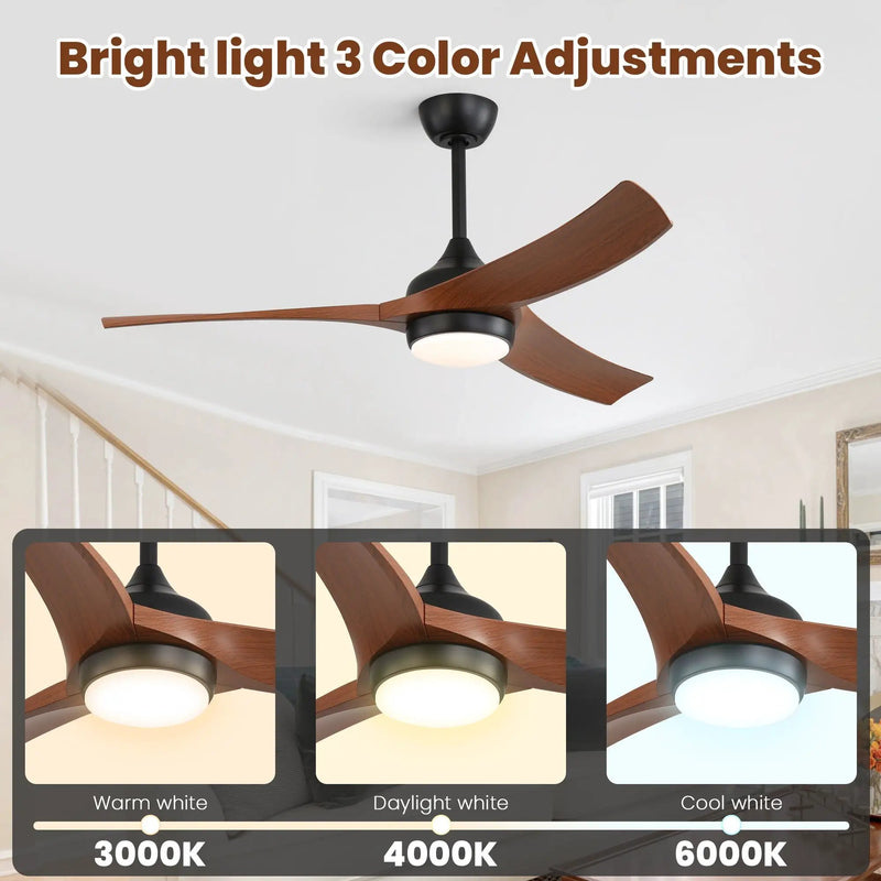 Ceiling Fan With 3 Blades, Remote Control Reversible DC Motor, Dimmable Light, And 1H / 4H / 8H Timer - Black by Unique Piece Furniture