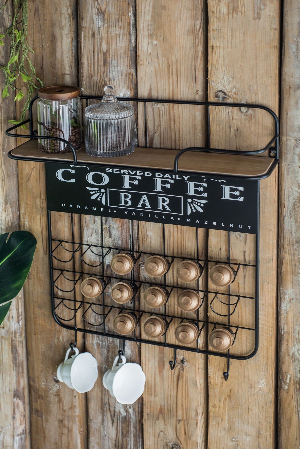 Floating Coffee Bar Shelf with Coffee Pod Holder and Storage Shelf - Black, photo 8 of 11