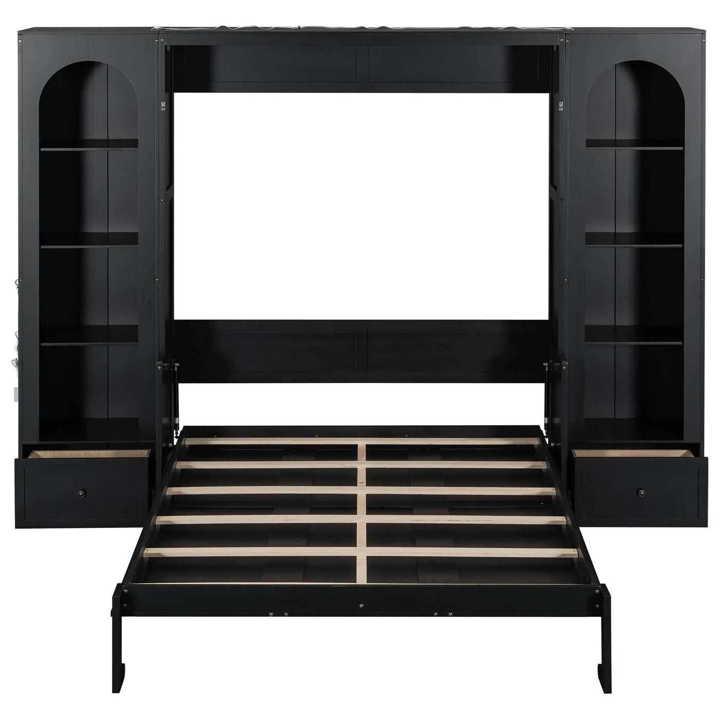 French Style Murphy Platform Bed With Shelf, Side Cabinets, Drawers And LED by HouseOfZazla