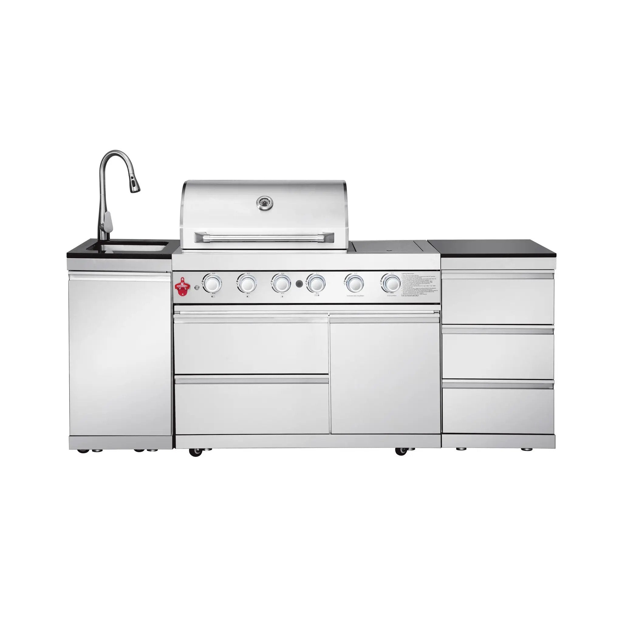 83.3" 4+1 Burner 71,500 BTU Silver Outdoor Kitchen Island Grill with Sink by Chery Industrial