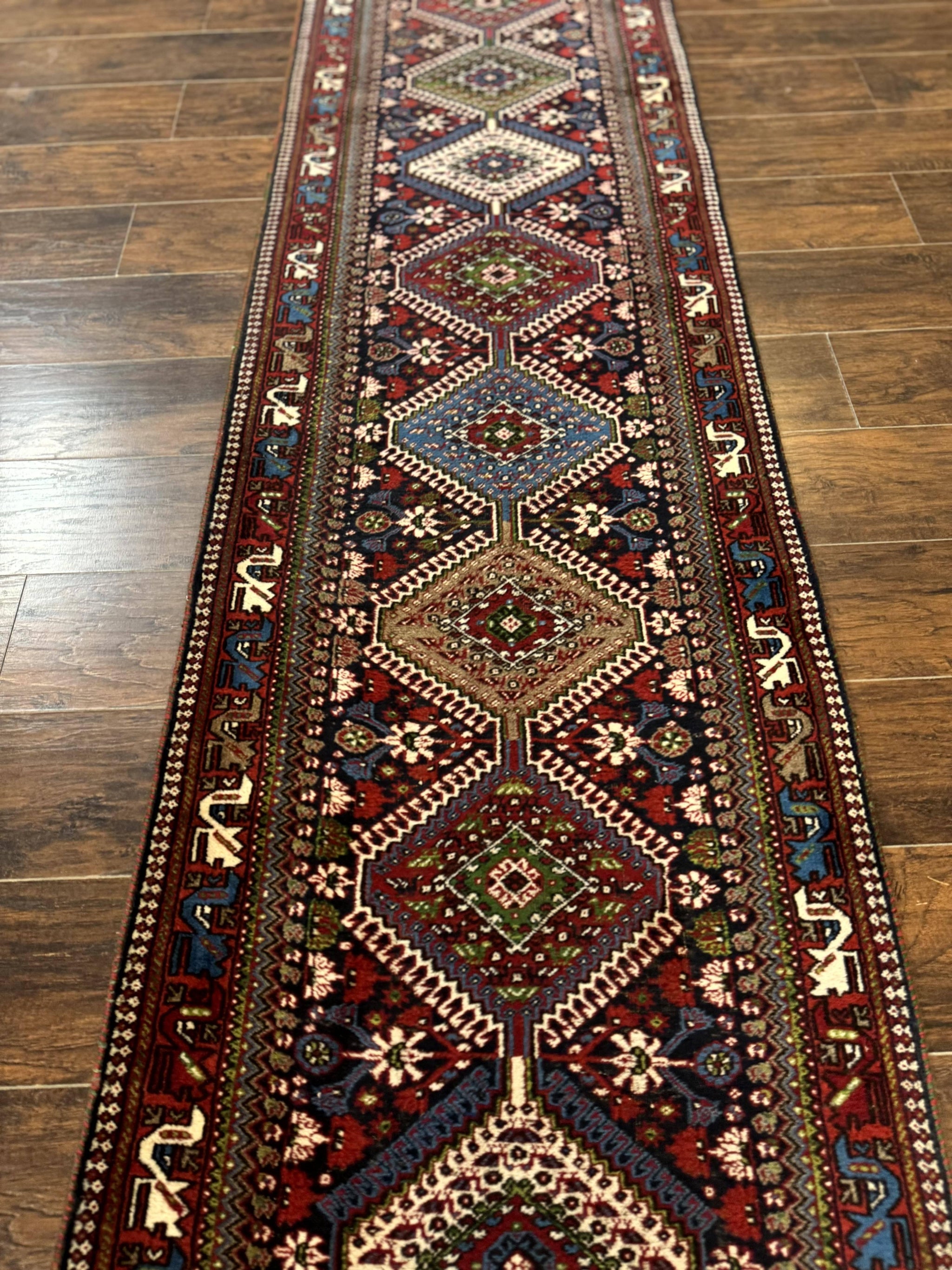Persian Tribal Runner Rug 2.6 x 20 ft, Antique Persian Shiraz Carpet for Hallway, Colorful Navy Blue by Jewel Rugs