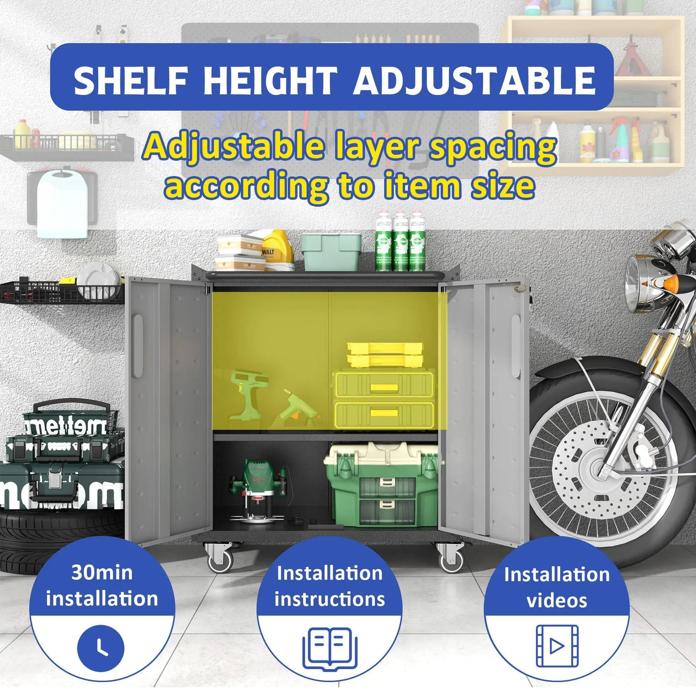 Heavy Duty Metal Garage Storage Cabinet With Wheels Sturdy Tool Organizer by HouseOfZazla