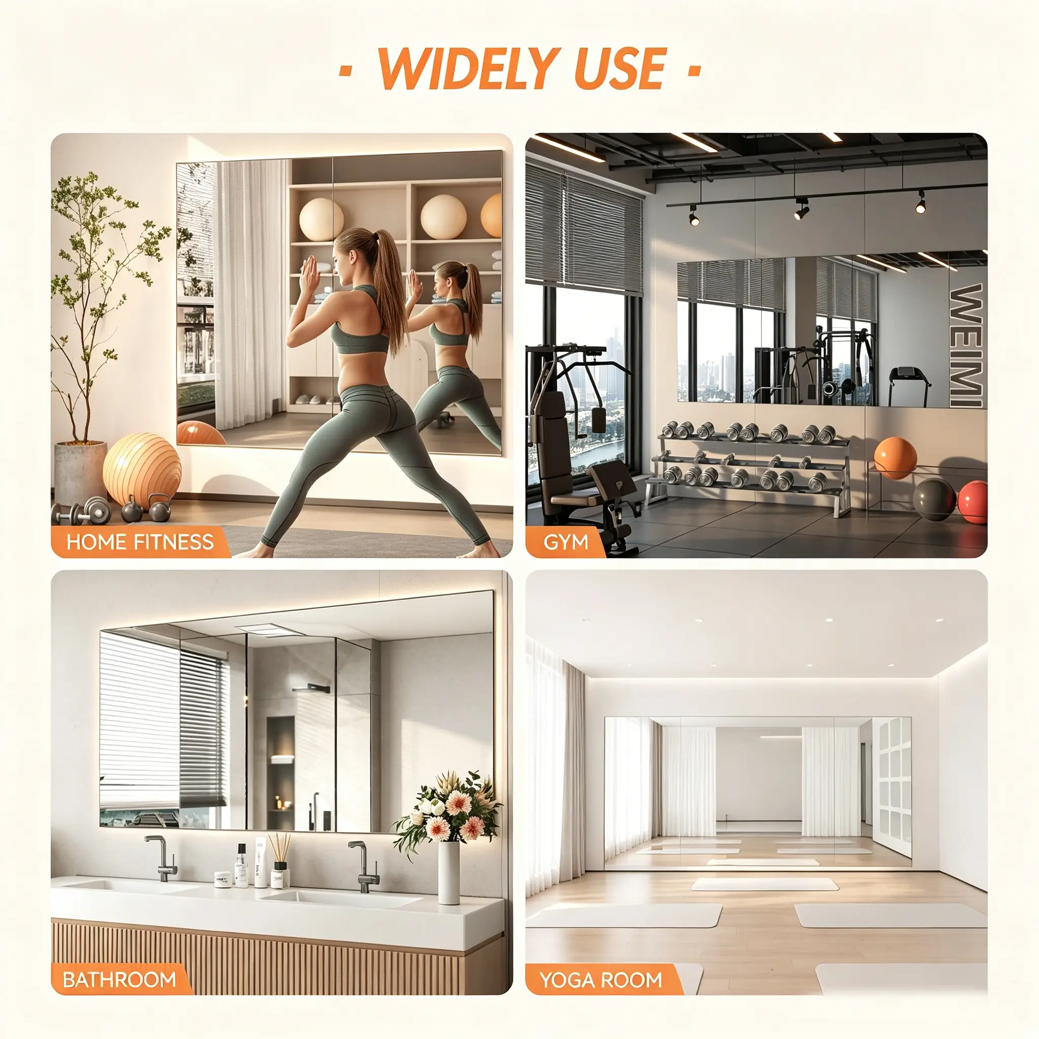 Home Gym Workout Mirror 72" L x 36" W by HouseOfZazla
