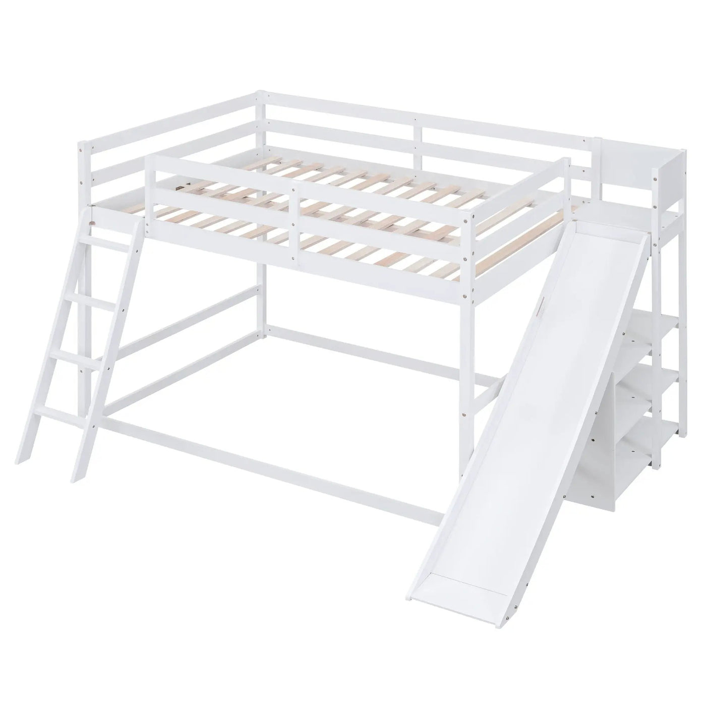 Bunk Bed With Ladder, Slide, And Shelves Pine Wood by HouseOfZazla