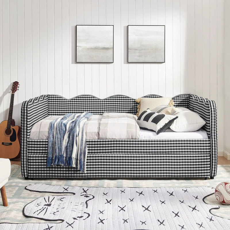 Gingham Daybed With USB Charging Port, Wave-Shaped Design by Unique Piece Furniture