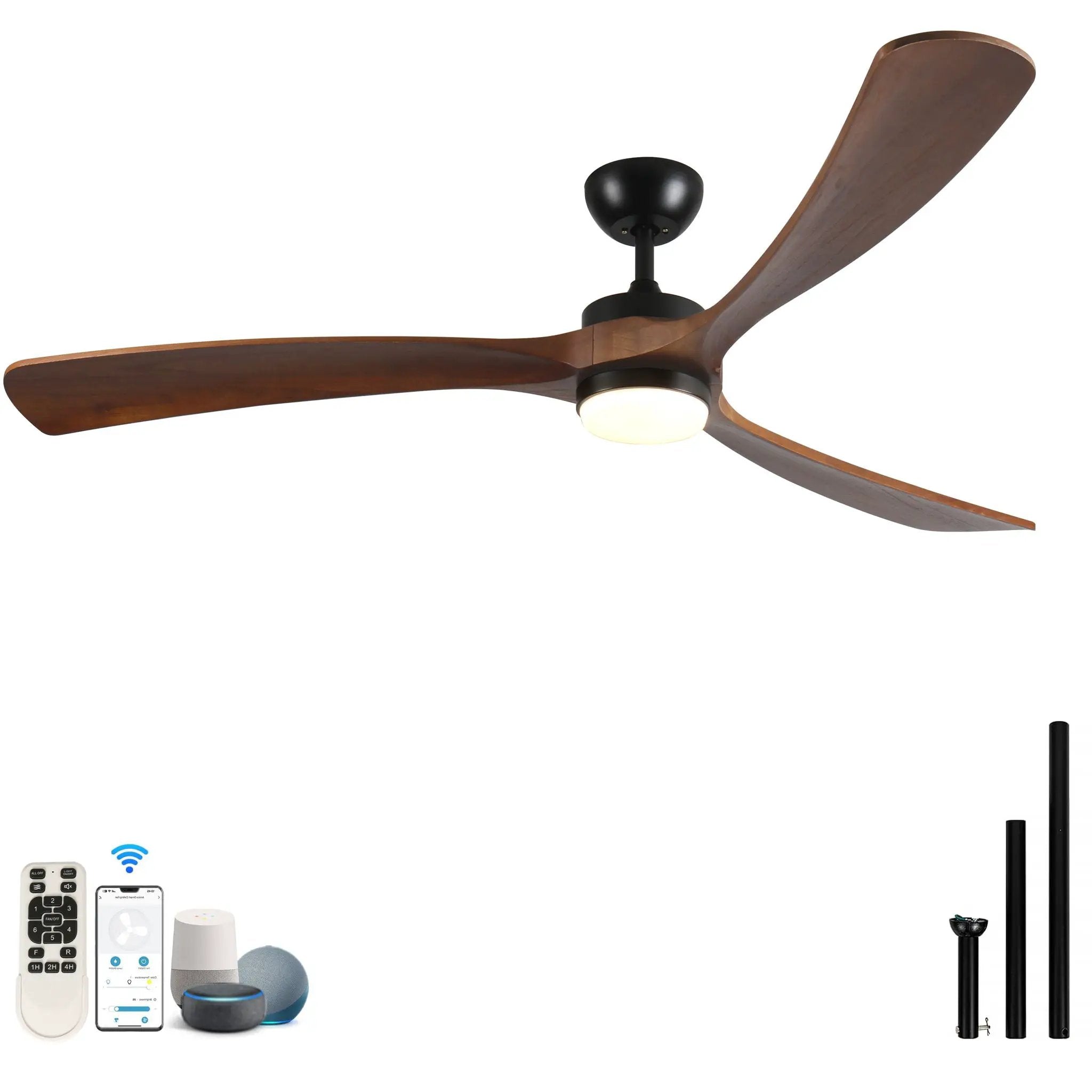 Solid Wood Ceiling Fan With Lights And Remote Control Indoor Outdoor Ceiling Fan 3 Wooden Blades Modern Ceiling Fan For Porch Living Room Bedroom by HouseOfZazla