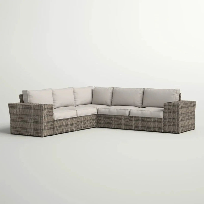 Wide Outdoor Wicker Patio Sectional With Cushions & Reversible Design - Gray by HouseOfZazla