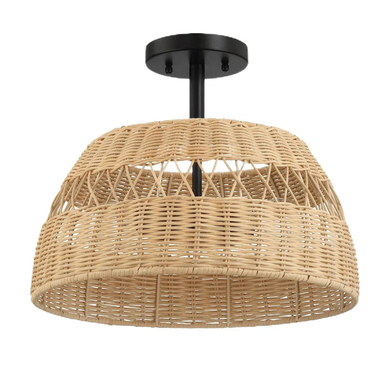 Twinkle - Double Lights Semi Flush With Shade - Black / Rattan by Unique Piece Furniture