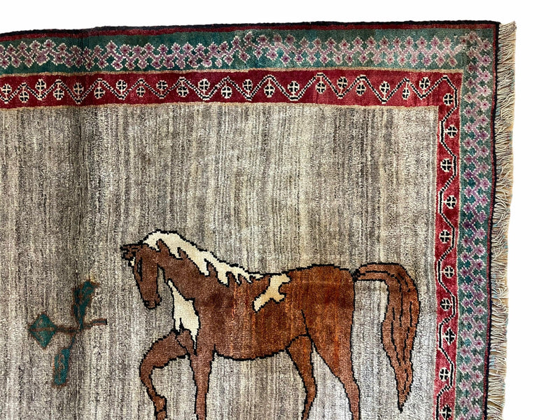 4 X 6 Handmade Rug Zagros New Vintage Quality Wool Rug Horses Silver Brown Nice by Jewel Rugs