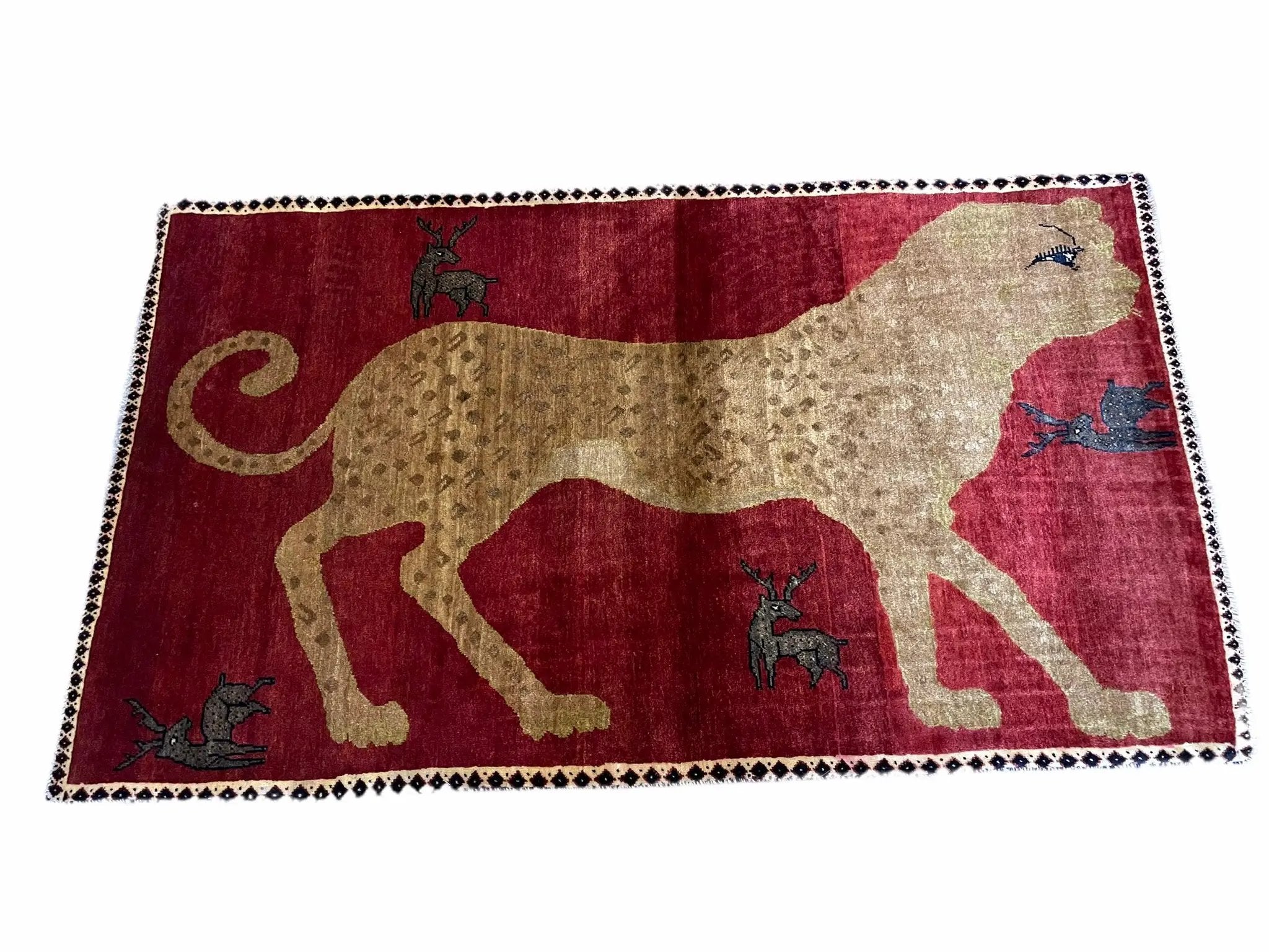 3.5 X 6 Handmade New Vintage Quality Wool Rug Leopard Red Tribal Hand-Knotted by Jewel Rugs