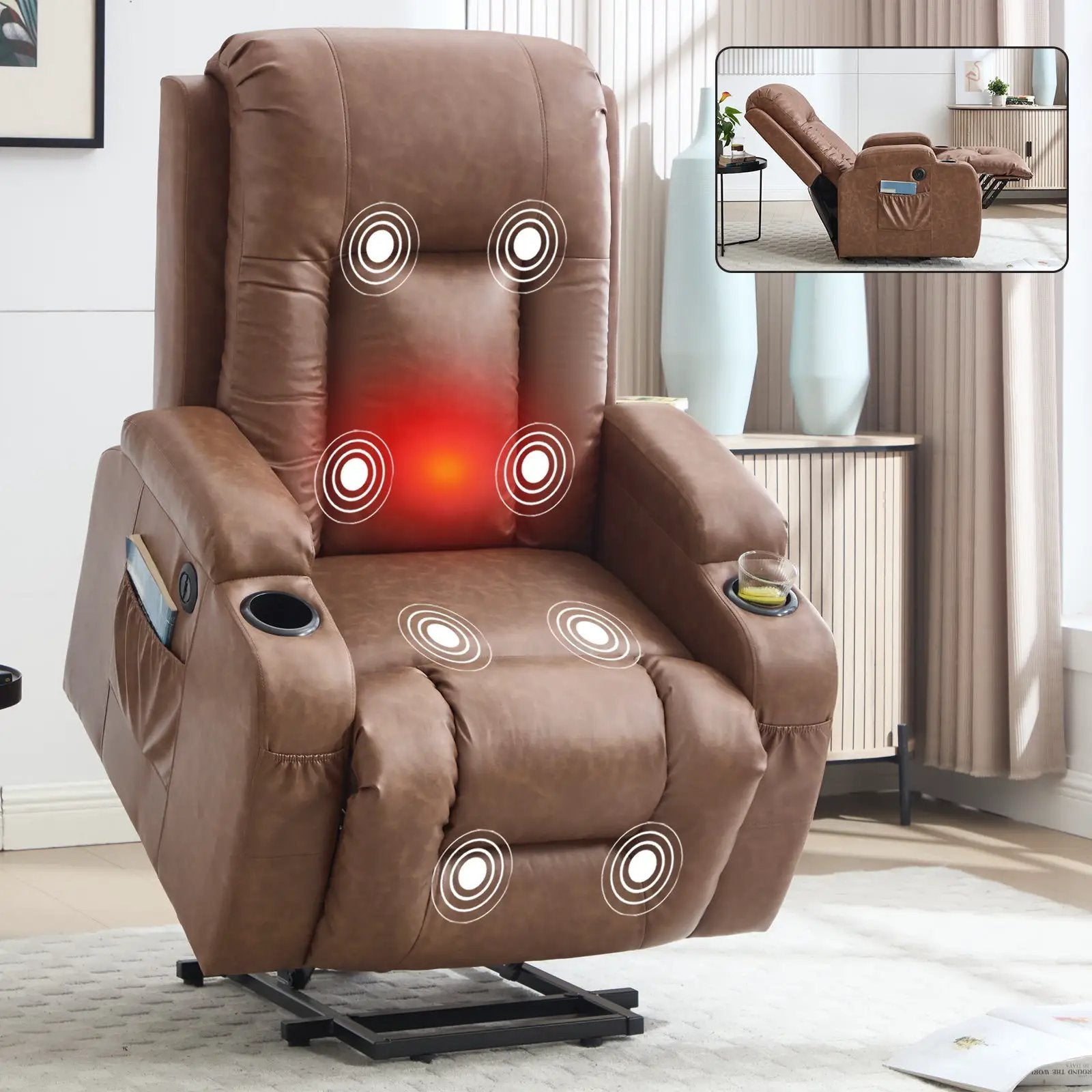 Brown PU Infinite Position Power Lift Recliner Chair by HouseOfZazla