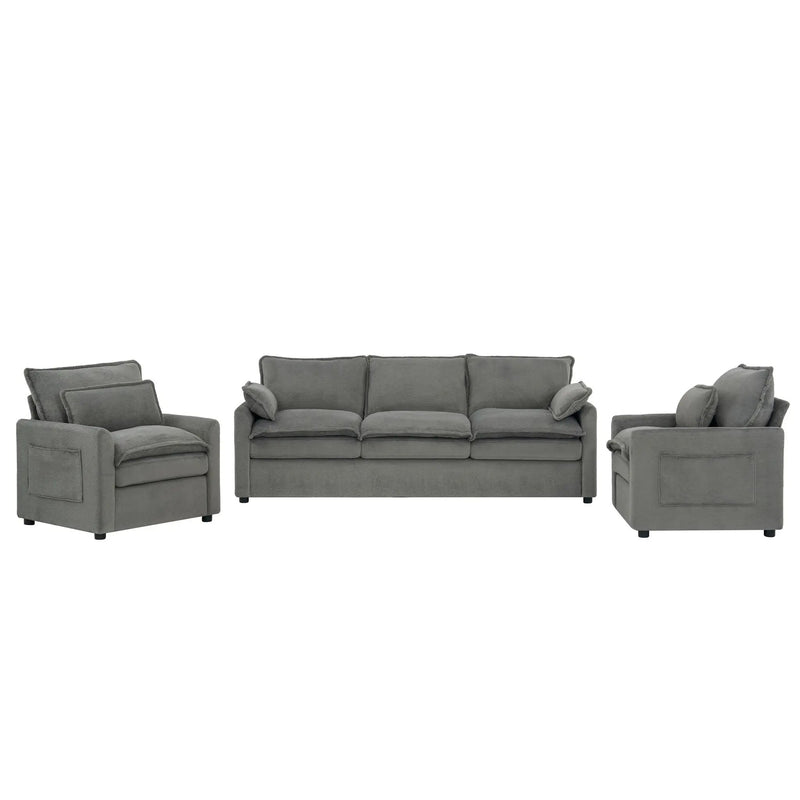 Modern Sofa Set With Double Layer Cushion And Side Storage Pockets by HouseOfZazla