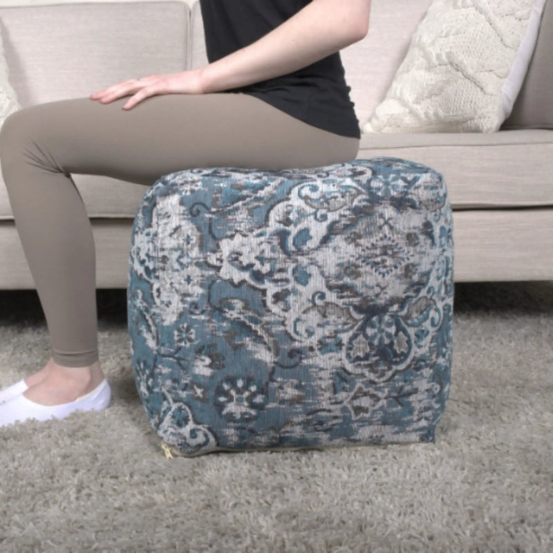 Anita - Square Pouf Ottoman And Floor Cushion - Blue by HouseOfZazla