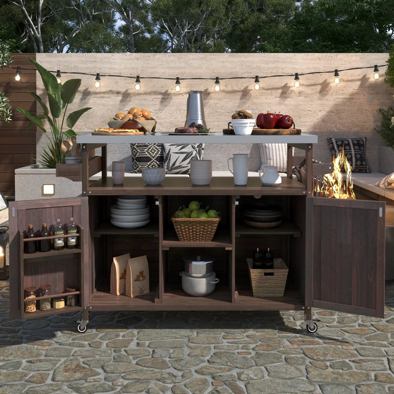 K&K Outdoor Kitchen Island, Rolling Bar Cart & Storage Cabinet by HouseOfZazla