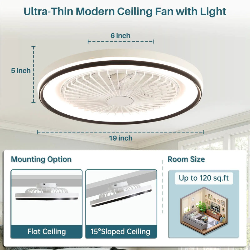 RGB Dimmable LED Bladeless Ceiling Fan with Remote Control, Flush Mount - White by HouseOfZazla
