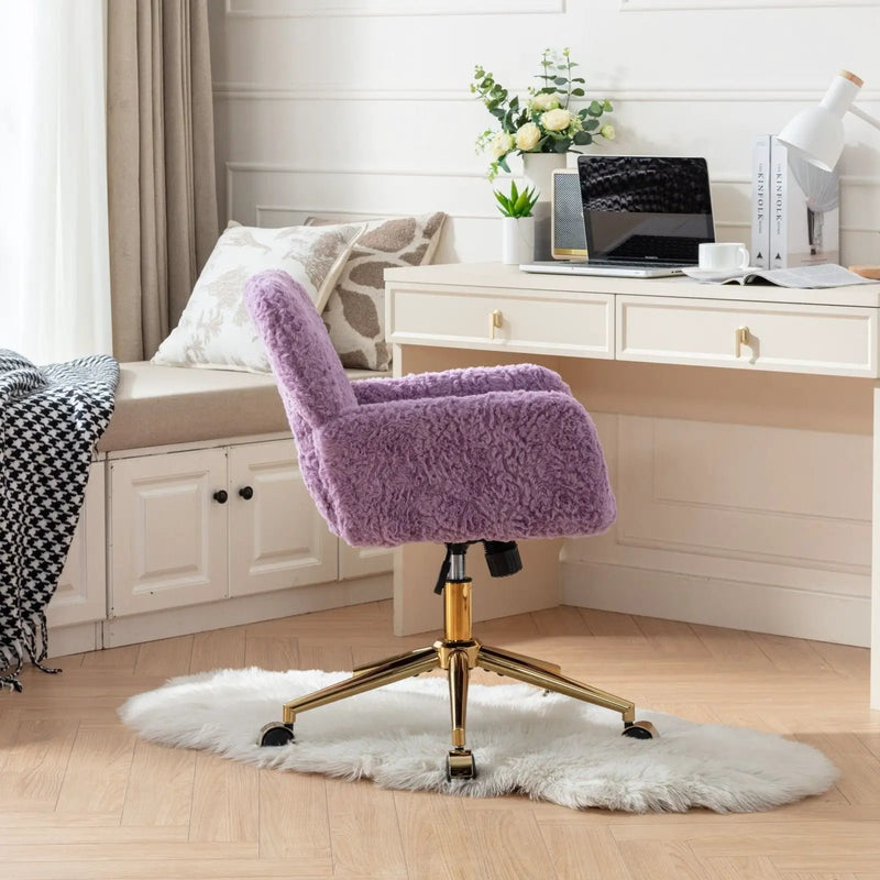 Office Chair, Artificial Rabbit Hair Home Office Chair With Metal Base, Adjustable Desk Chair Swivel Office Chair, Vanity Chair by HouseOfZazla