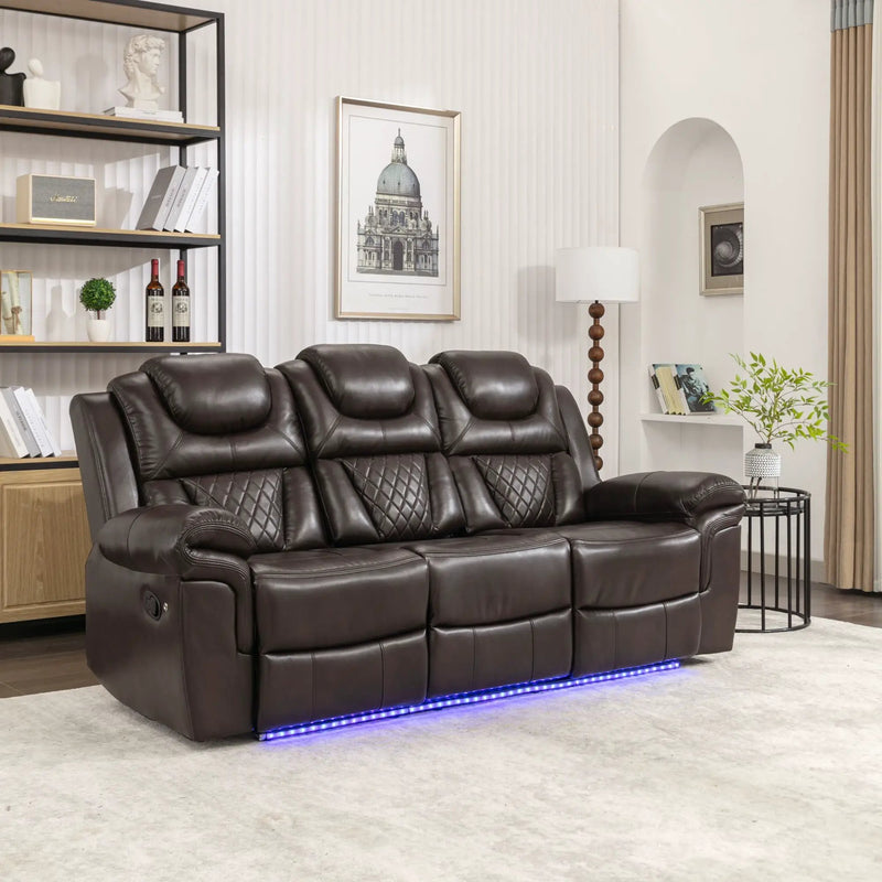 Home Theater Seating Manual Recliner Chair With Center Console And Led Light Strip For Living Room by Unique Piece Furniture