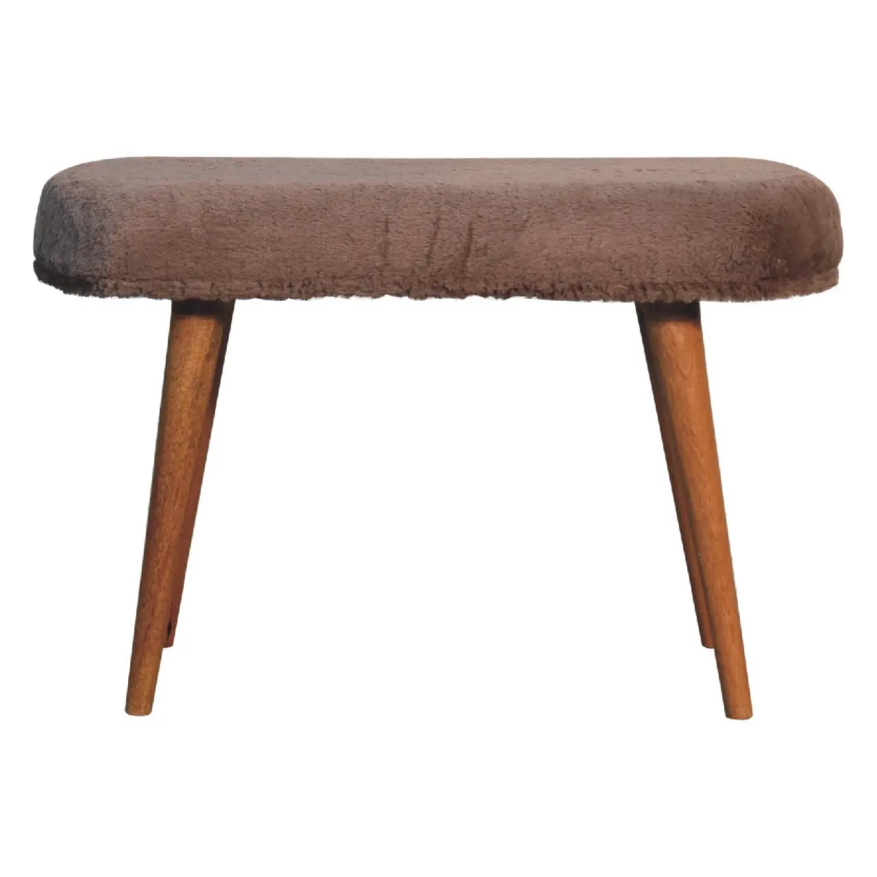 Solid Wood Faux Fur Fabric Bench, Upholstered, Nordic Legs by HouseOfZazla