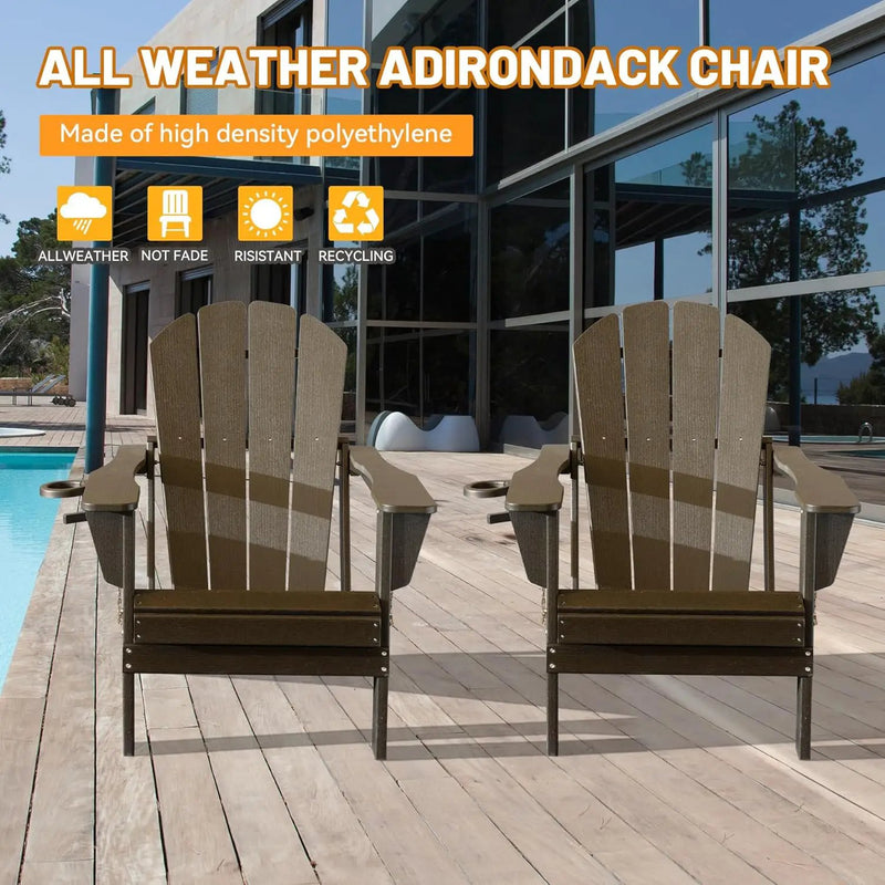 Adirondack Chairs Set of 2 with Cup Holder - Brown HDPE Outdoor Chairs by HouseOfZazla