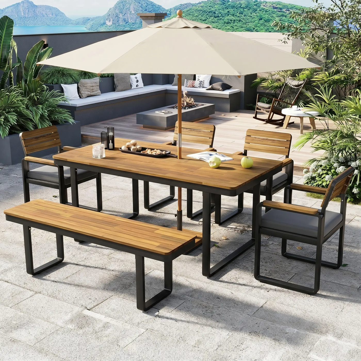 6-Piece Outdoor Dining Set with Acacia Wood by HouseOfZazla