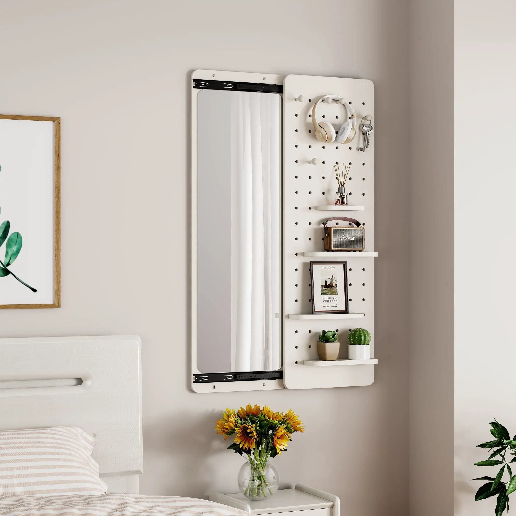 Wall Mounted Full Length Mirror With Shelf And Hook