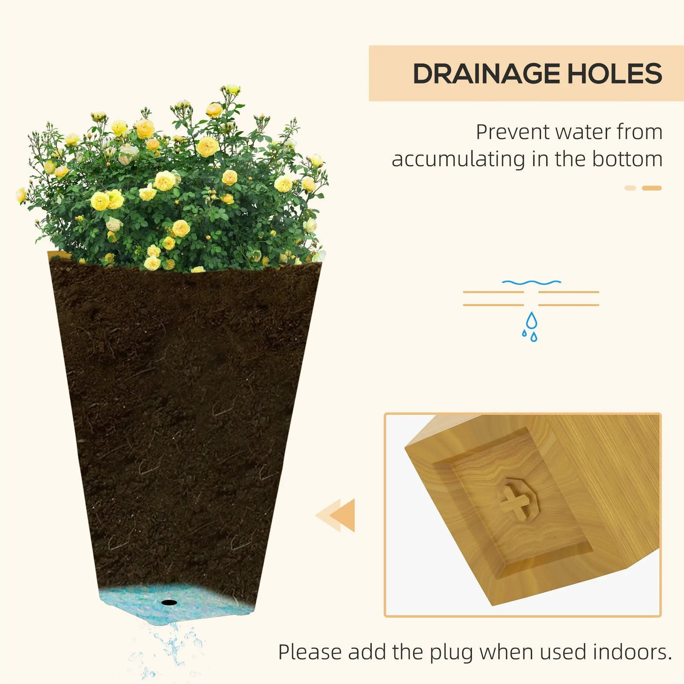 Outsunny - Outdoor Planters (Set of 3) Large Taper Planters With Drainage Holes And Plug, Faux Wood Plastic Flower Pots For Outdoor, Indoor, Garden, Patio by HouseOfZazla