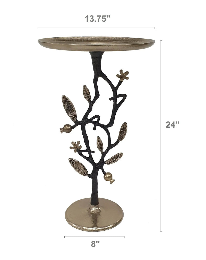 13.8x13.8x24 Black and Gold Aluminum Side Table with Pomegranate Design by HouseOfZazla