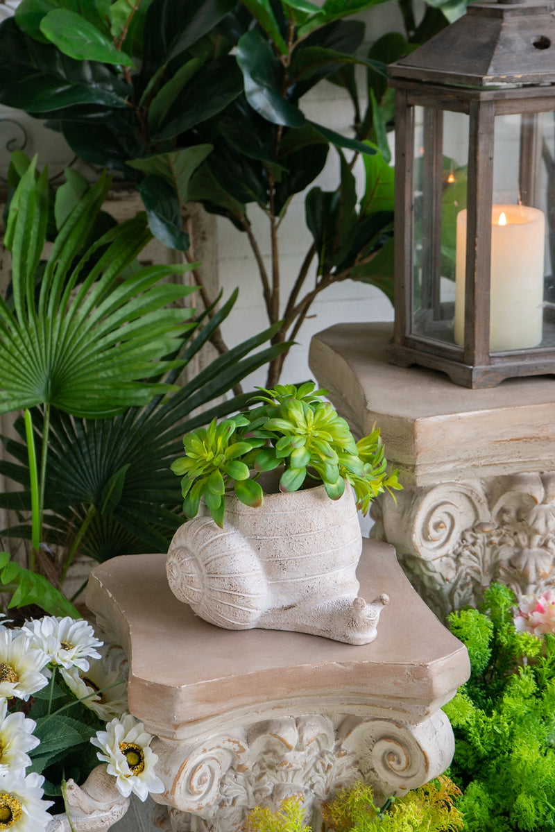 Decorative Cement Planter with Abstract Design - Natural Finish