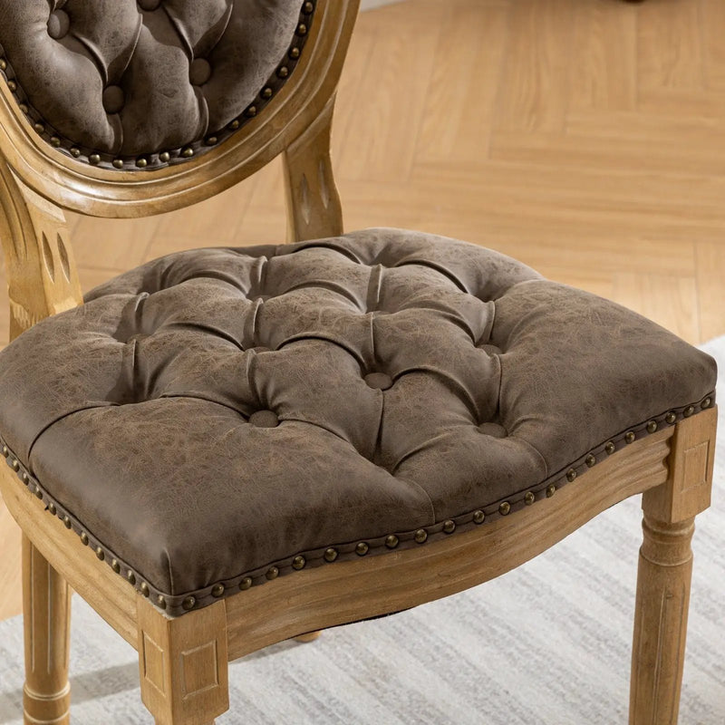 French Style Solid Wood Frame Antique Painting, Hand-Pulled Buckle Decoration Artificial Dining Chair With Nailhead Trim, Wood Legs by HouseOfZazla