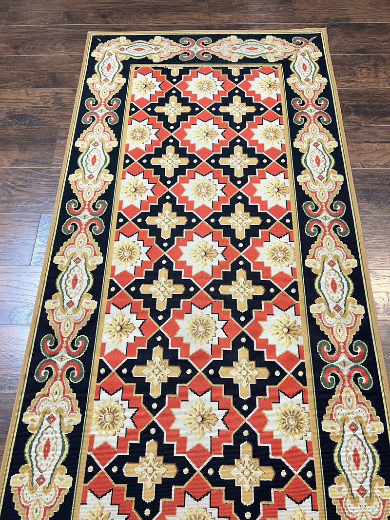 Vintage Runner Rug 3.5 x 14, Long Runner Rug, Stark Custom Made Carpet, European Design, Red Black Ivory Tan, Long Rug for Hallway by Jewel Rugs