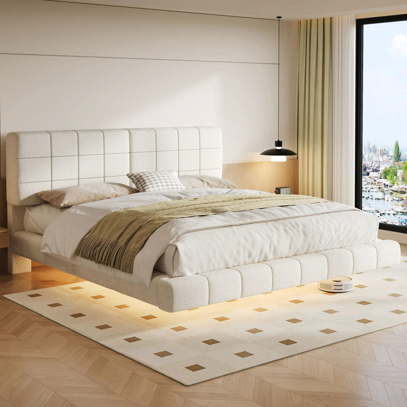 Floating Bed with Light and Soft Touch Surface by HouseOfZazla