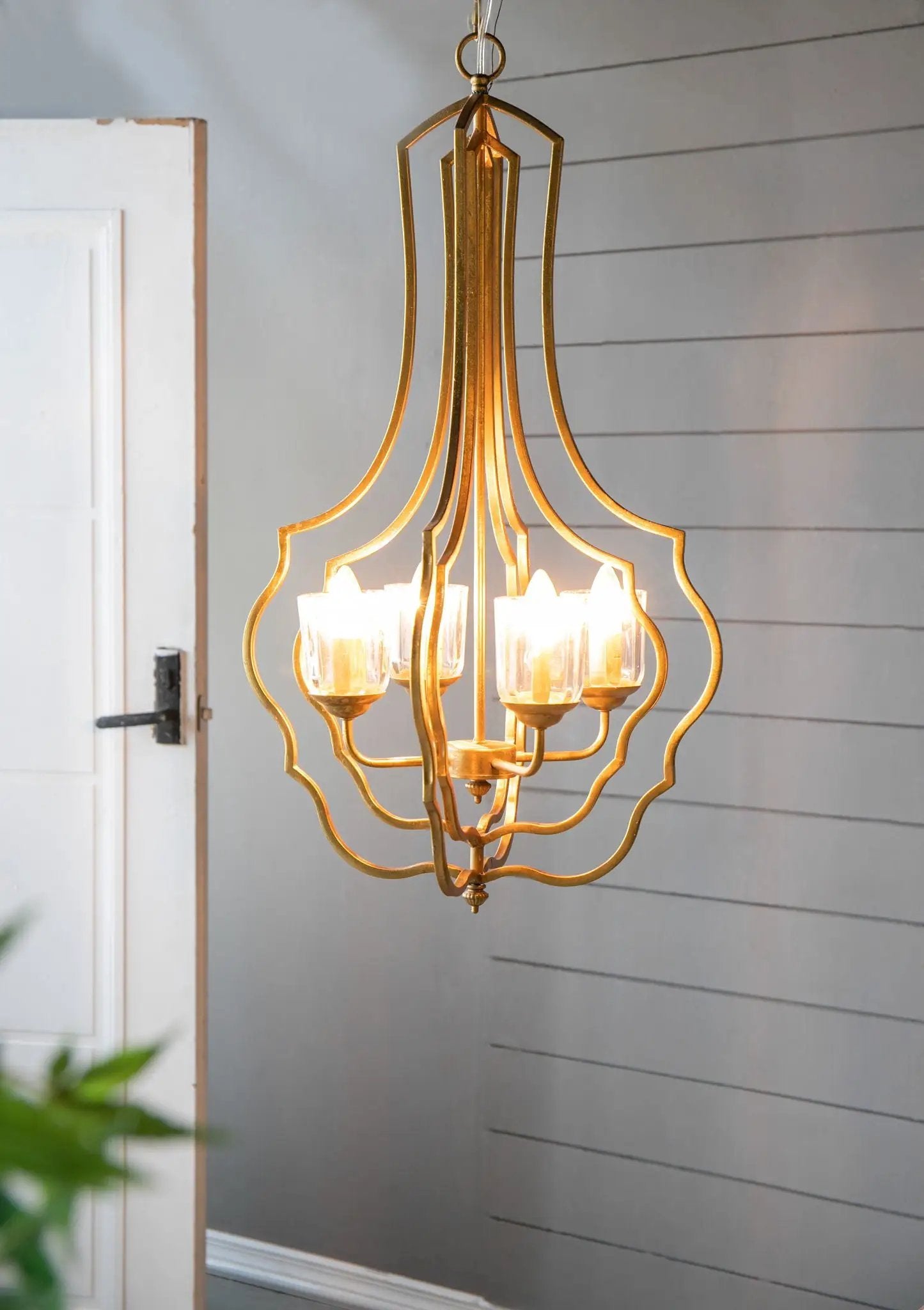 4 Light Metal Chandelier, Hanging Light Fixture With Adjustable Chain For Kitchen, Bulb Not Included - Gold by Unique Piece Furniture