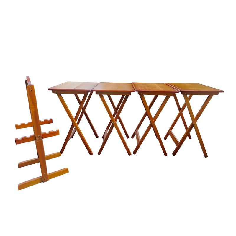 Folding Trays With Storage Rack Snack Table (Set of 4) - Honey by HouseOfZazla