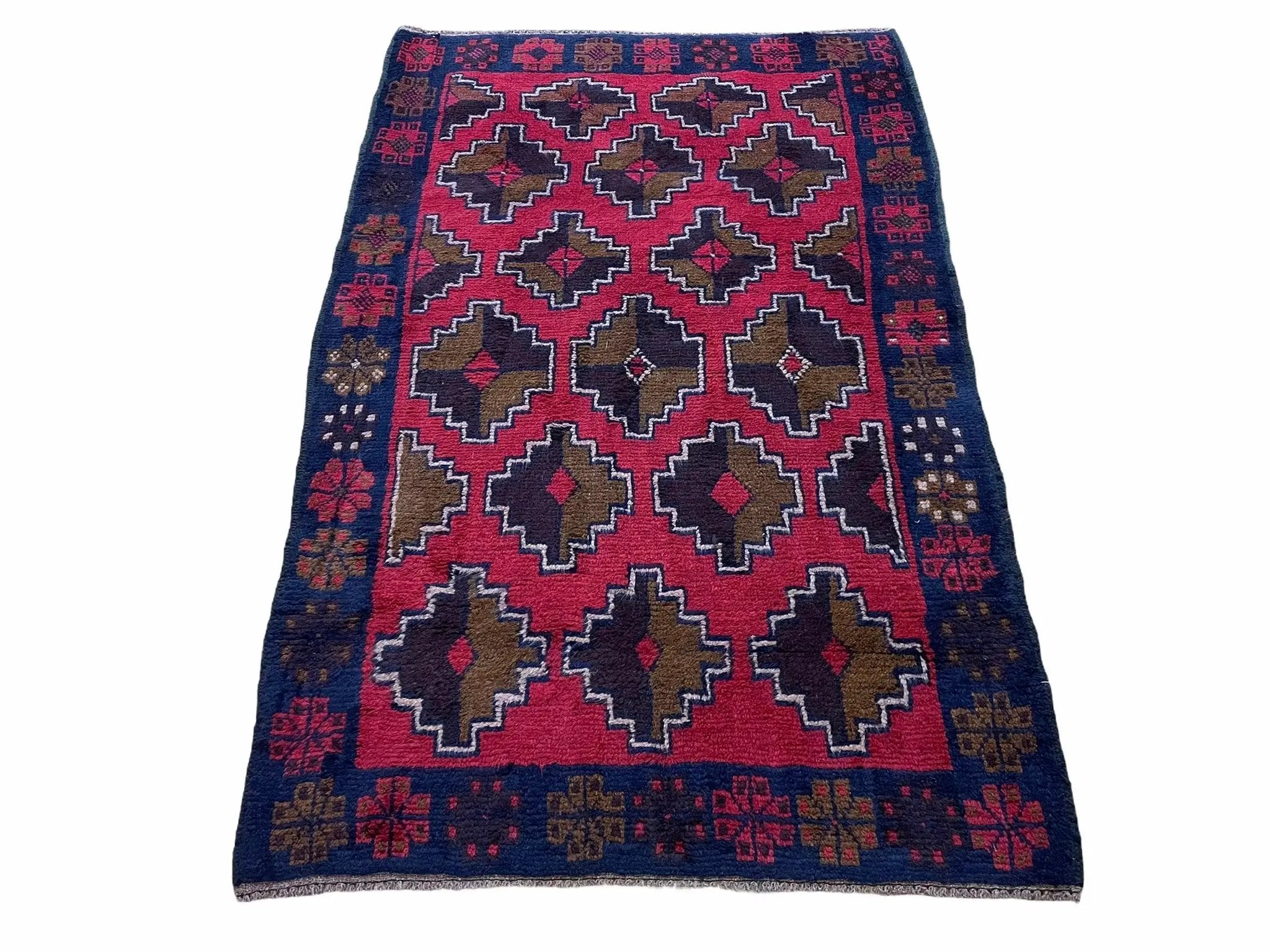 3' X 4' 7" Vintage Handmade Tribal Wool Rug Balouchi Rug Afghan Rug Red Brown by Jewel Rugs