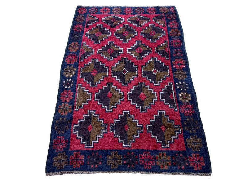 3' X 4' 7" Vintage Handmade Tribal Wool Rug Balouchi Rug Afghan Rug Red Brown by Jewel Rugs