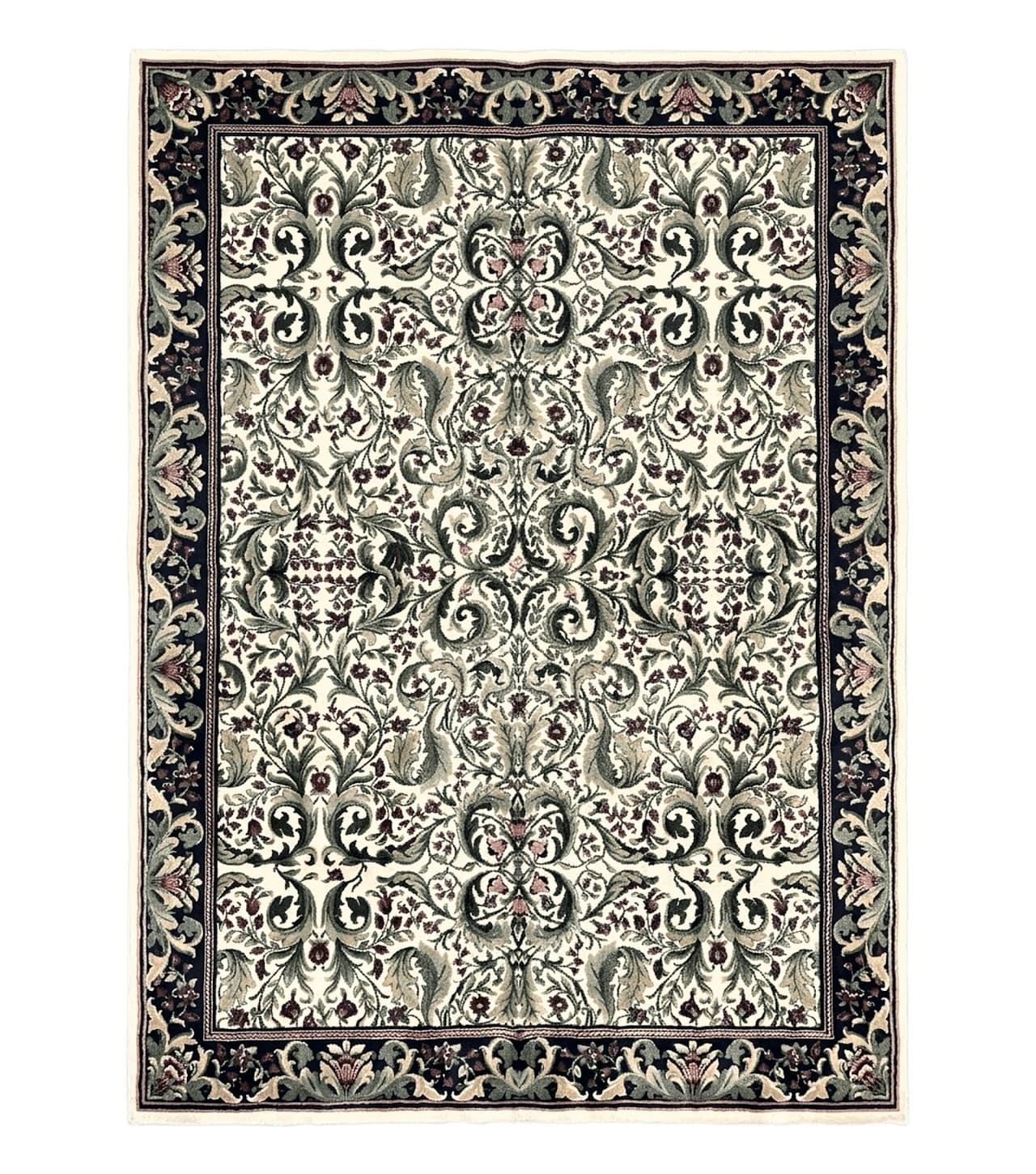 Oriental Rug 8x11, Floral Pattern, Ivory and Black by Jewel Rugs