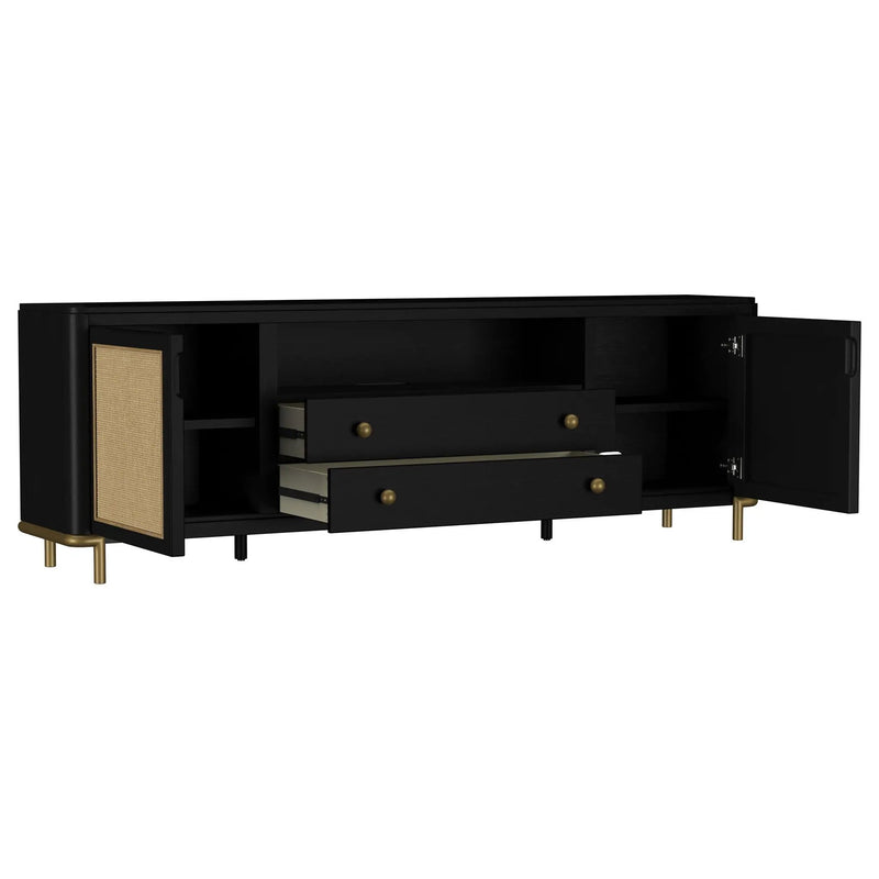 Arini Rattan Cane 2-door TV Stand Media Console Black by Unique Piece Furniture
