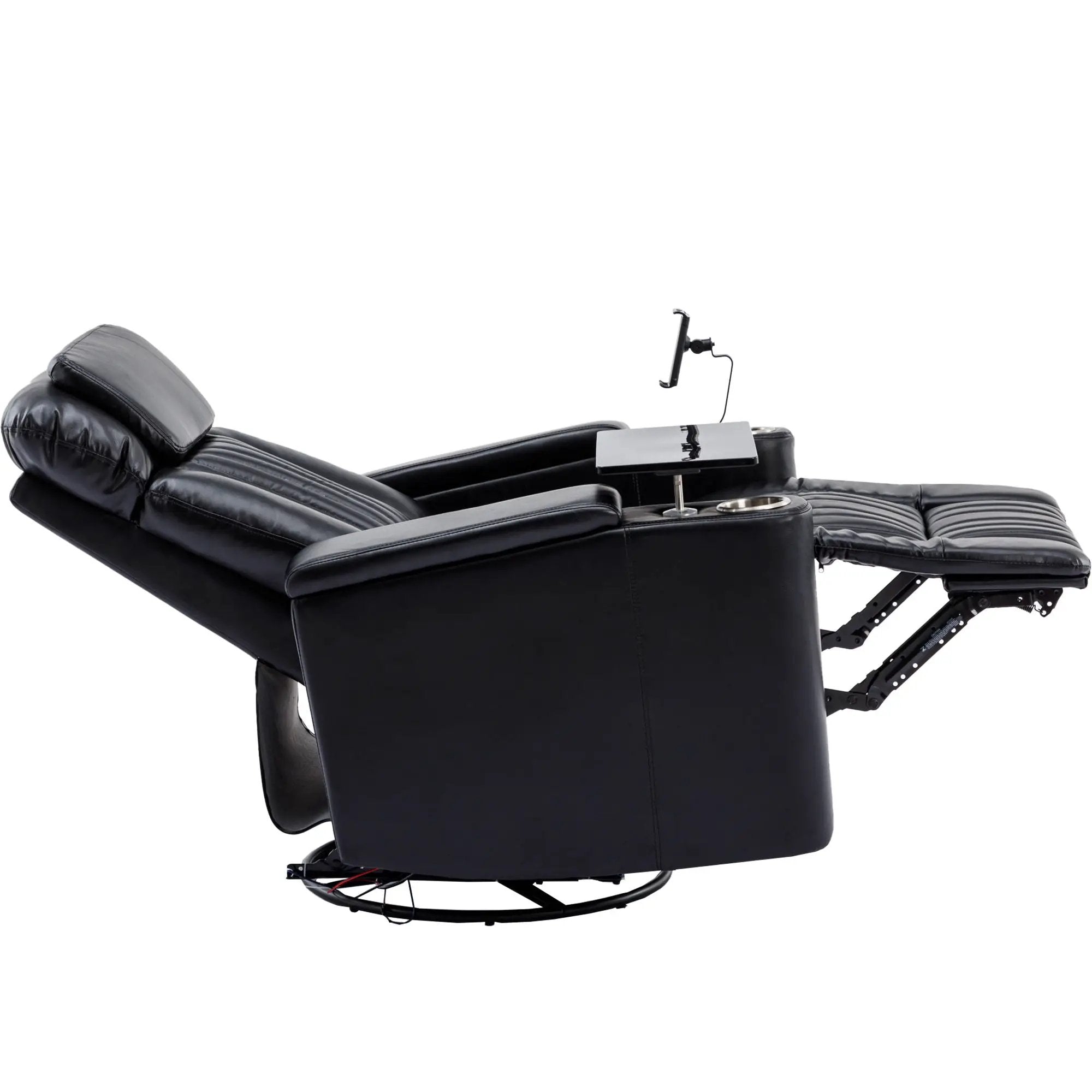 270° Power Swivel Recliner Home Theater Chair With Hidden Arm Storage, LED Light, Cup Holder, And Tray Table by HouseOfZazla