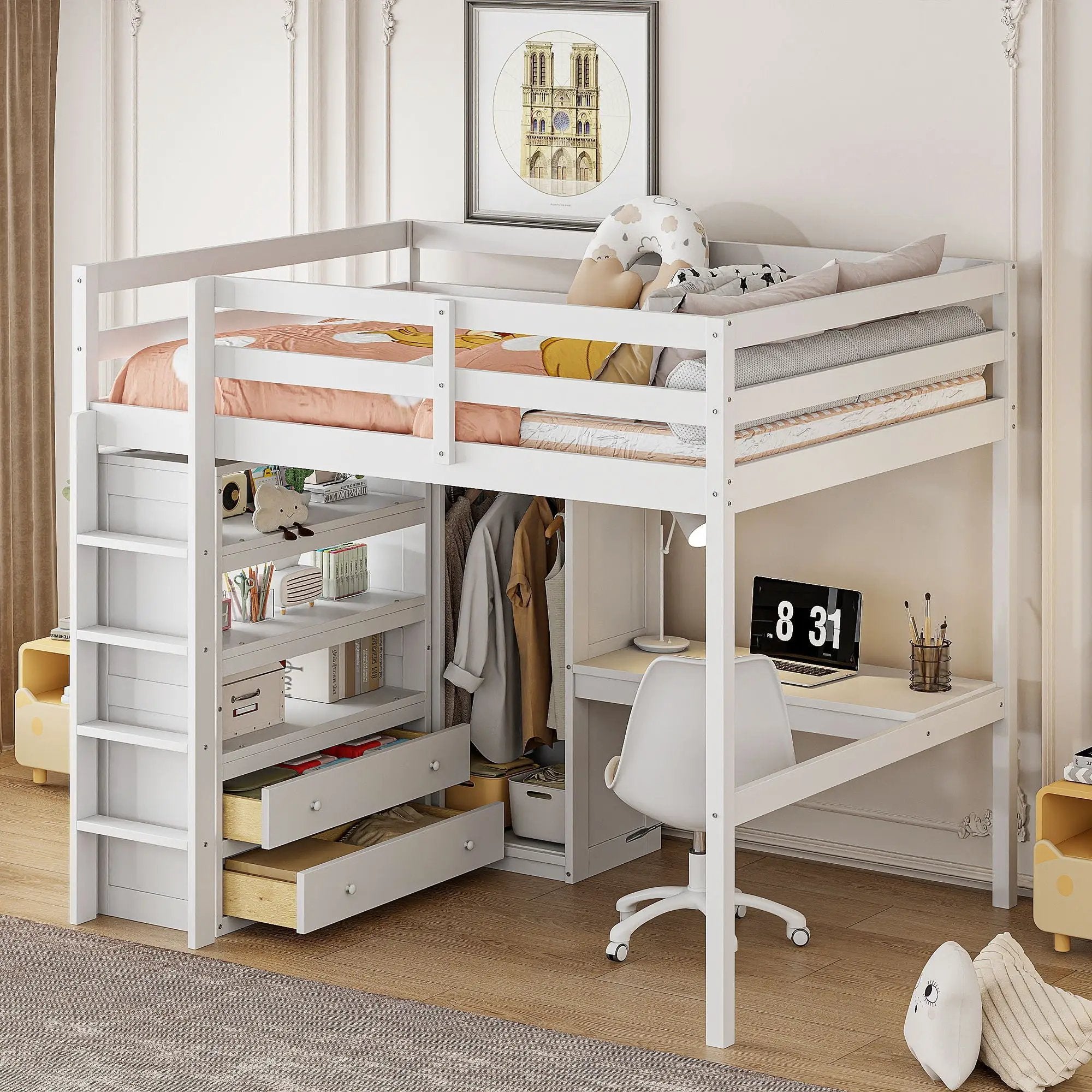 Loft Bed With Built In Wardrobe, Desk, Shelves And Drawers by Unique Piece Furniture